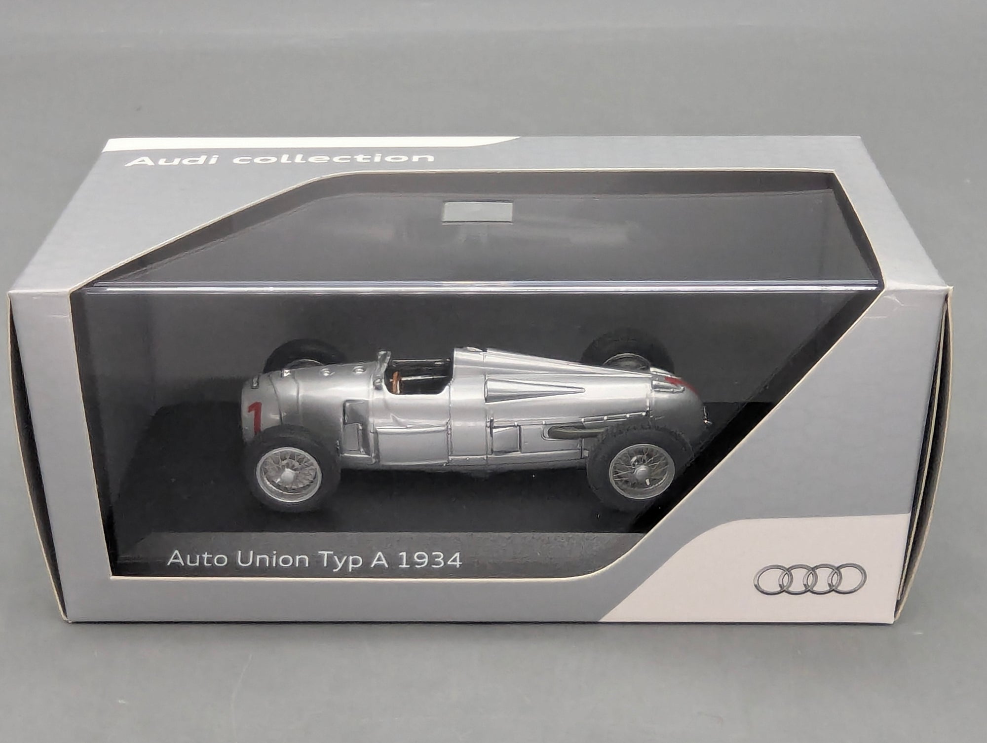 Modellautos 1:43 Minichamps Audi Auto Union Typ A 1934 Silber mit Dealer OVP