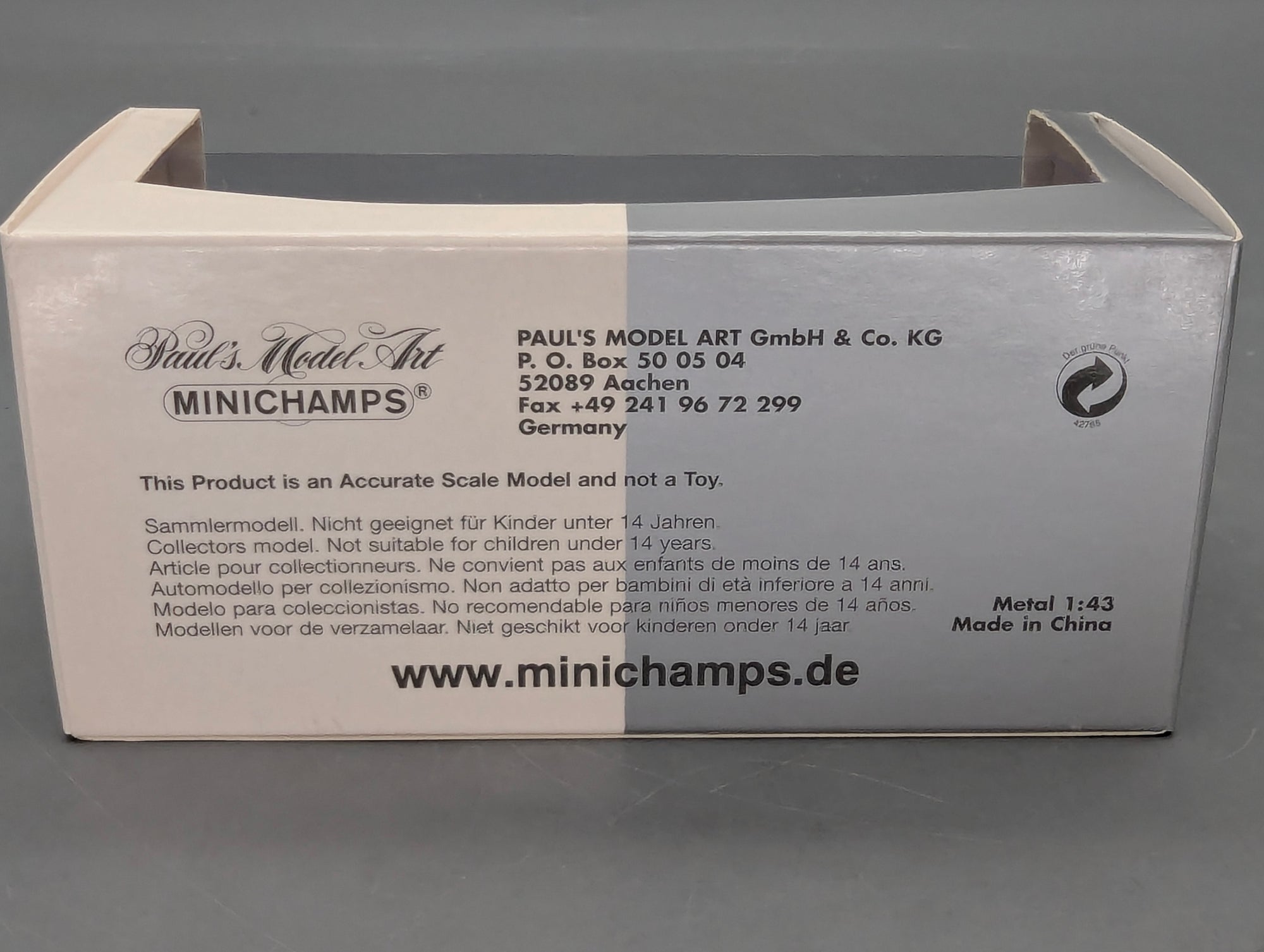 Model Cars 1:43 Minichamps Mercedes Benz SL65 AMG Black Series Silver with original packaging