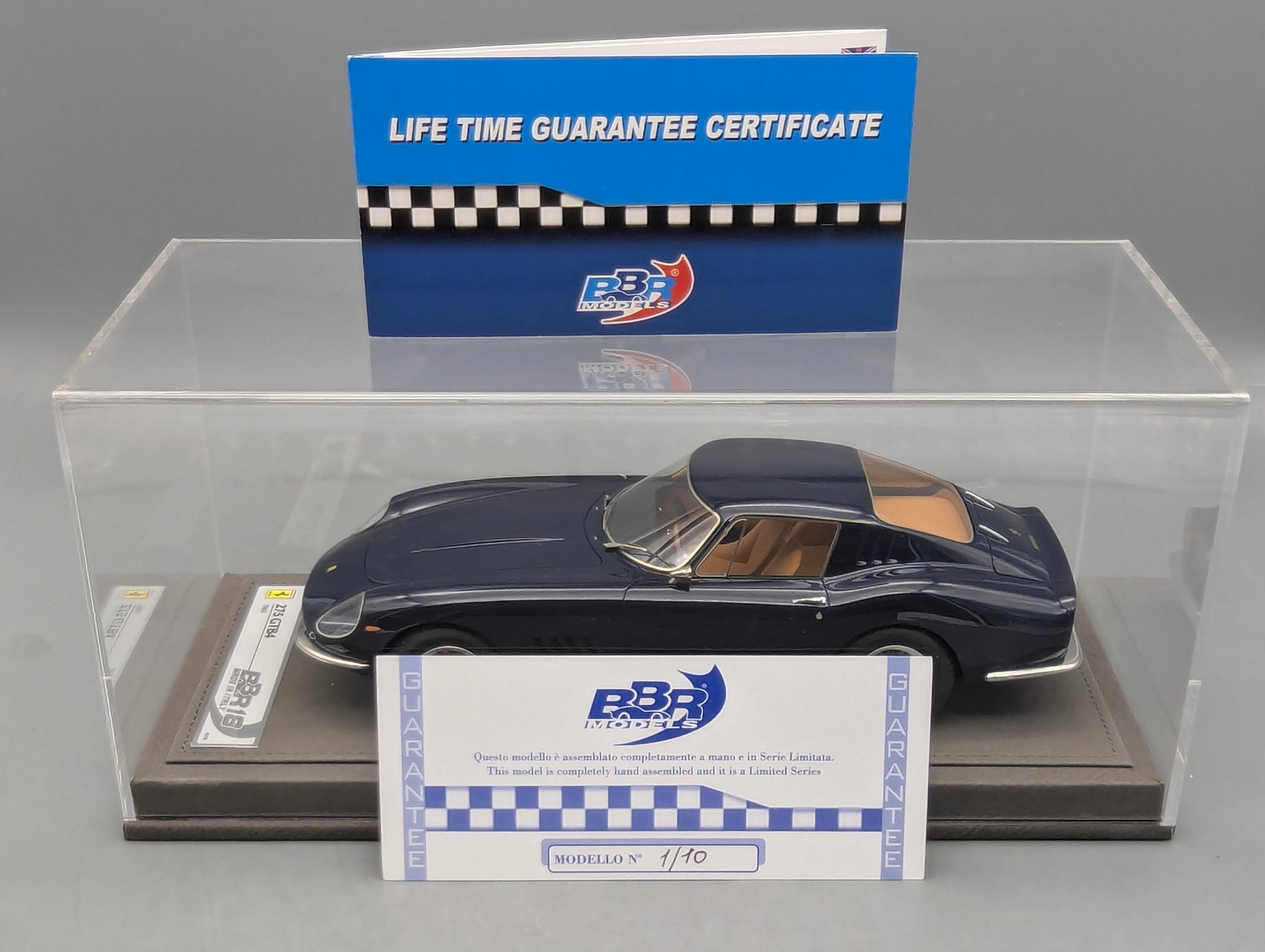 Modellautos 1:18 BBR Ferrari 275 GTB4 1966 Dark Blue Ltd 01/10 Lederplatte Vitrine OVP