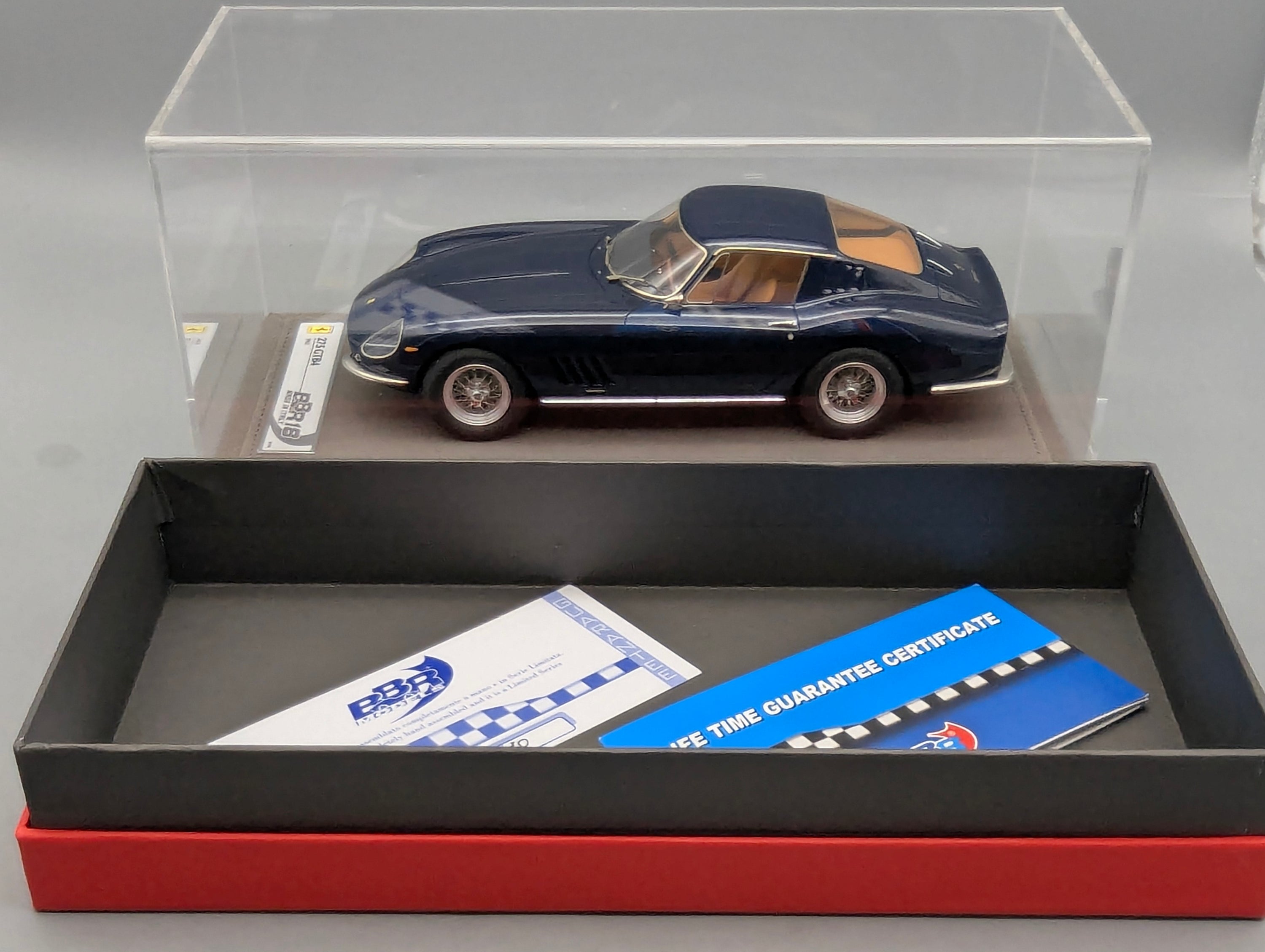 Modellautos 1:18 BBR Ferrari 275 GTB4 1966 Dark Blue Ltd 01/10 Lederplatte Vitrine OVP