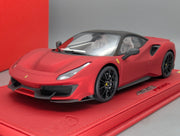 Modellautos 1:18 BBR Ferrari 488 Pista Soft Red Ltd 05/05 mit Lederplatte Vitrine OVP