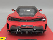 Modellautos 1:18 BBR Ferrari 488 Pista Soft Red Ltd 05/05 mit Lederplatte Vitrine OVP