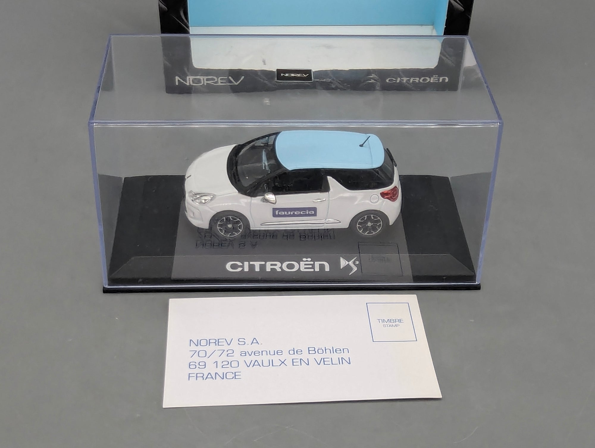 Modellautos 1:43 Norev Citroen DS3 Weiß mit blauem Dach 2010 Faurecia mit OVP