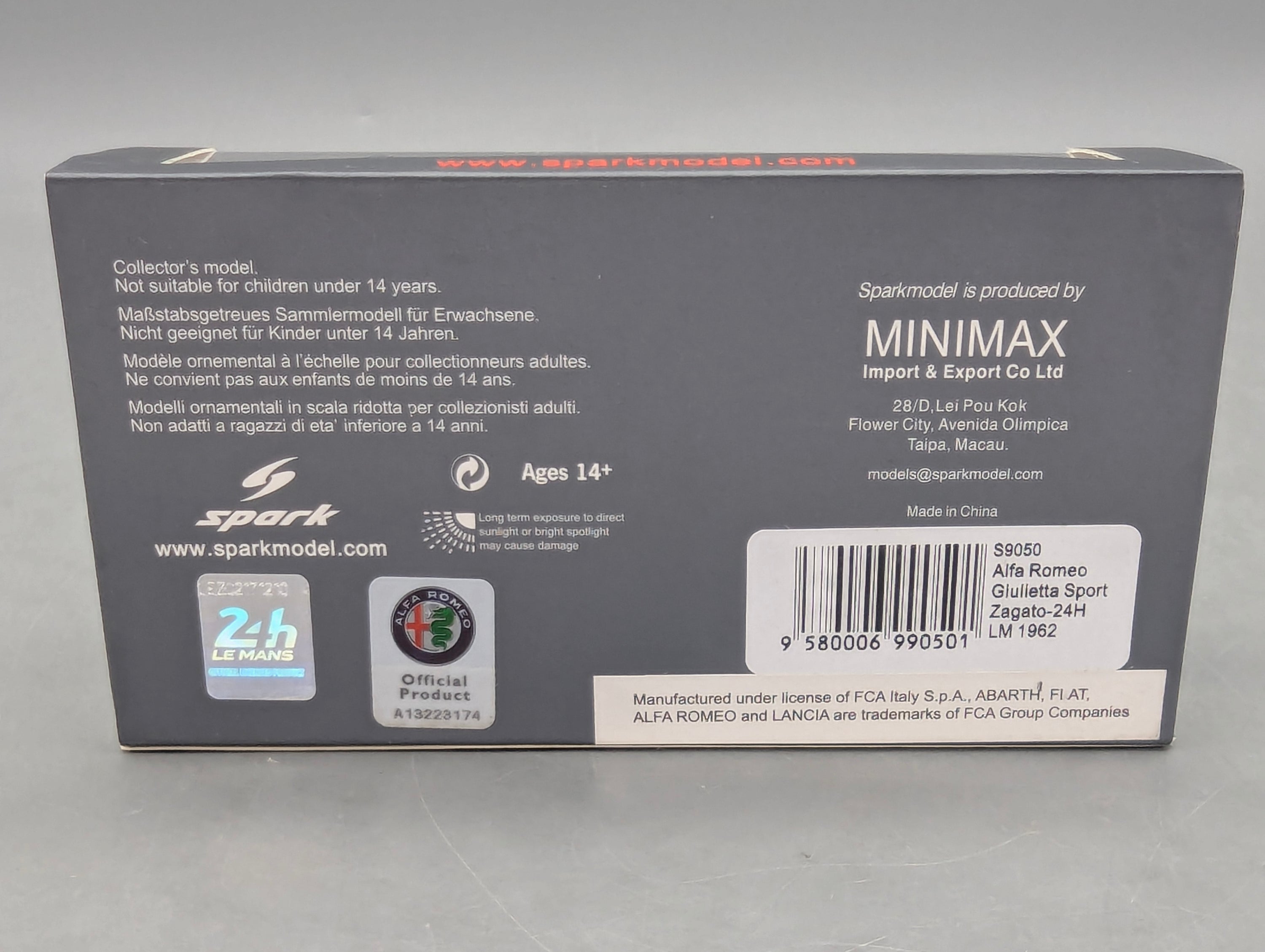 Modellautos 1:43 Spark S9050 Alfa Romeo Giulietta Sport Zagato 24h Le Mans 1962 #39 OVP
