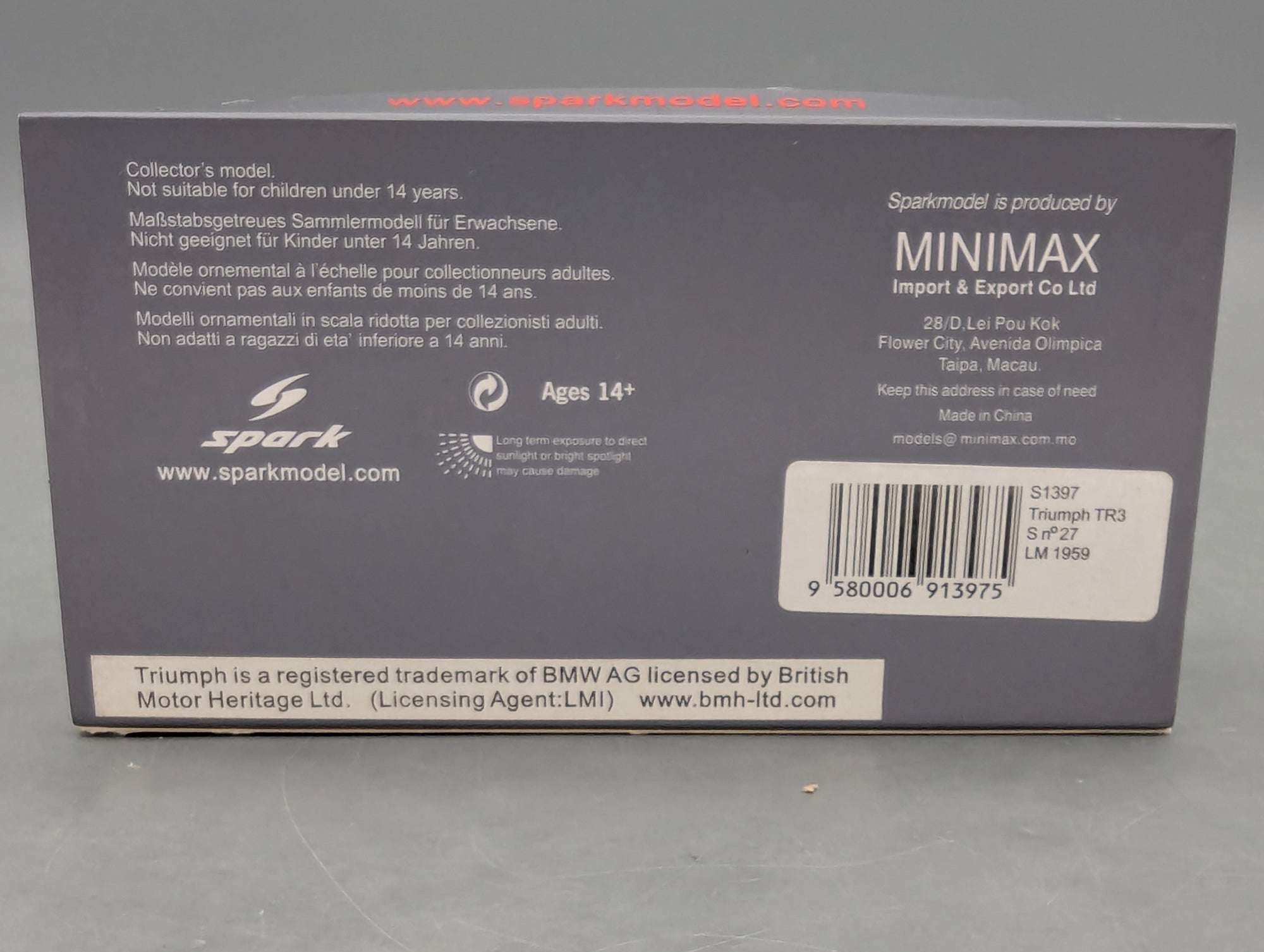 Modellautos 1:43 Spark S1397 Triumph TR3 S 24h Le Mans 1959 #27 mit OVP