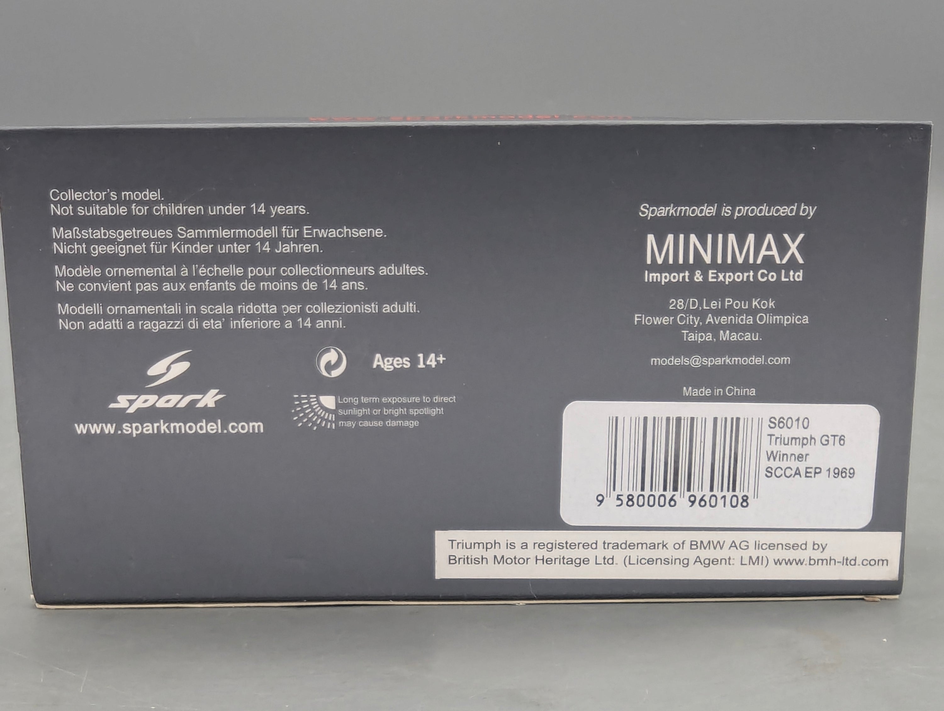 Modellautos 1:43 Spark S6010 Triumph GT6 WINNER SCCA EP 1969 #44 mit OVP