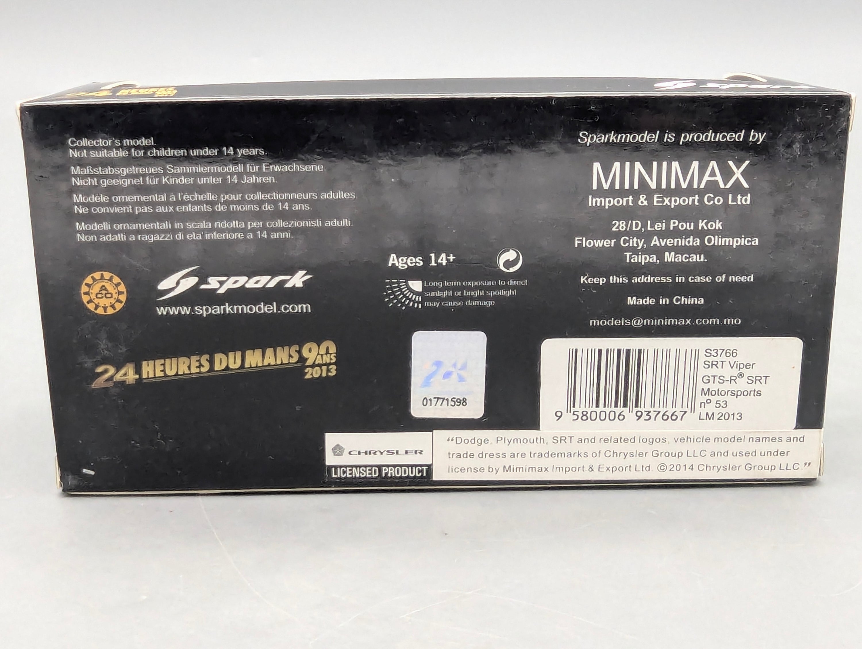 Modellautos 1:43 Spark S3766 Viper GTS-R SRT 24h Le Mans 2013 #53 mit OVP