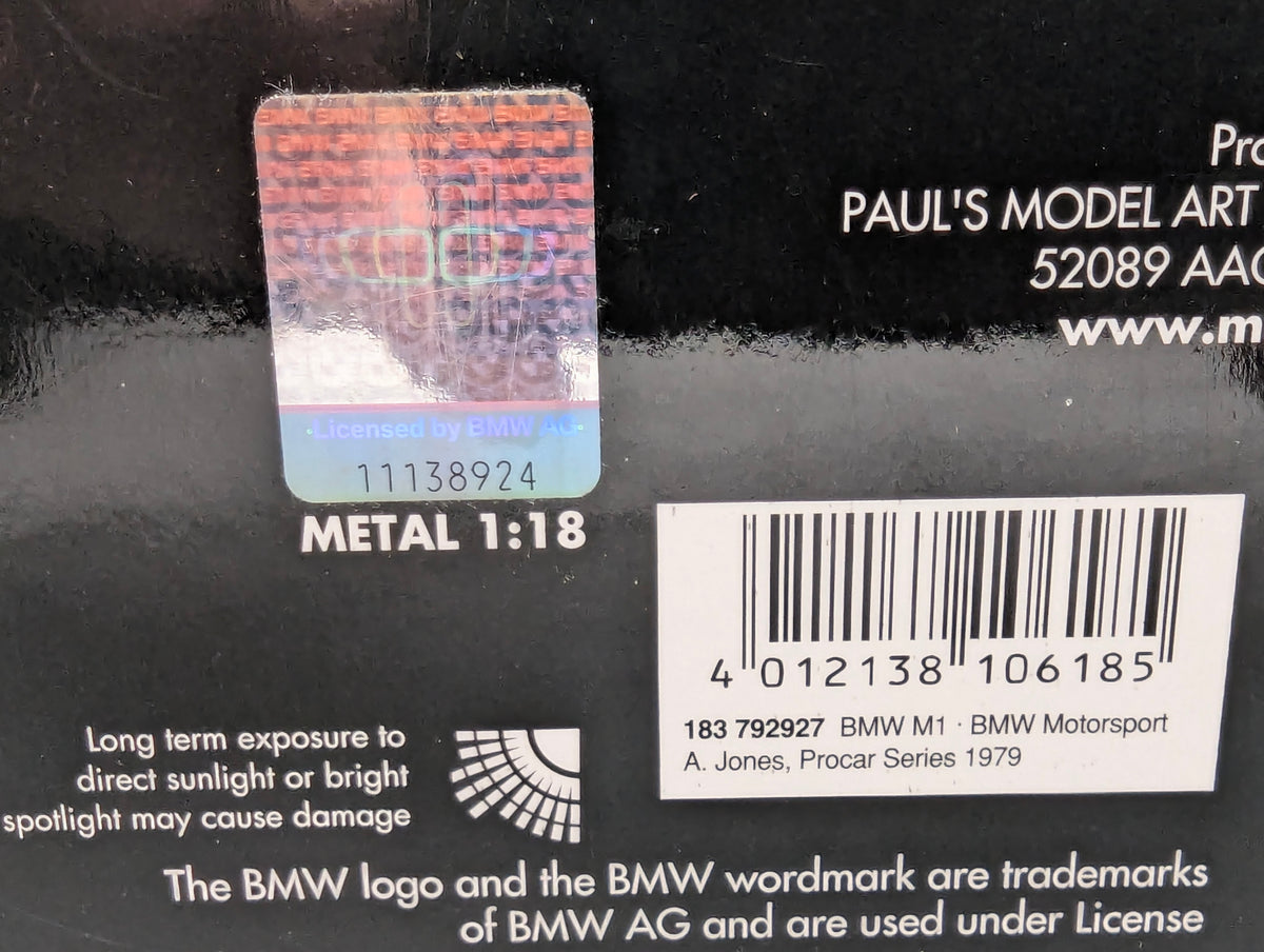 Modellautos 1:18 Minichamps BMW M1 Procar 1979 #27 A. Jones OVP