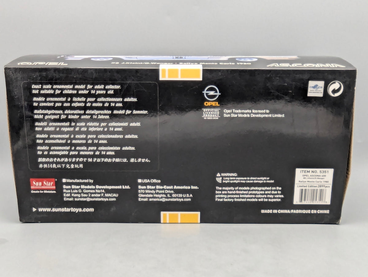 Modellautos 1:12 Sun Star Opel Ascona 400 Rally Rallye Monte Carlo 1980 #8 mit OVP