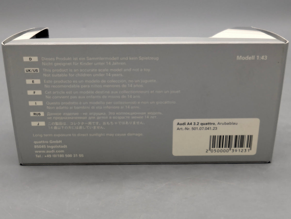 Modellautos 1:43 Minichamps Audi A4 3.2 Quattro Aruba Blau Metallic mit Dealer OVP