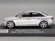Modellautos 1:43 Minichamps SOP Audi A4 2007 Fertigung Ingolstadt mit Dealer OVP