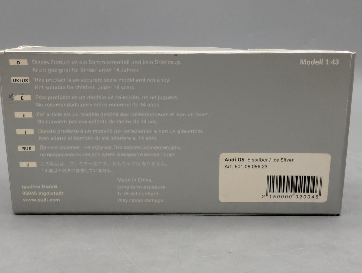 Modellautos 1:43 Minichamps Audi Q5 3.0 TDI Eissilber SOP 2008 Ingolstadt mit Dealer OVP
