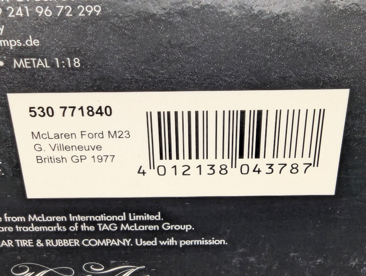 Modellautos 1:18 Minichamps McLaren Ford M23 GB GP 1977 #40 G. Villeneuve mit OVP
