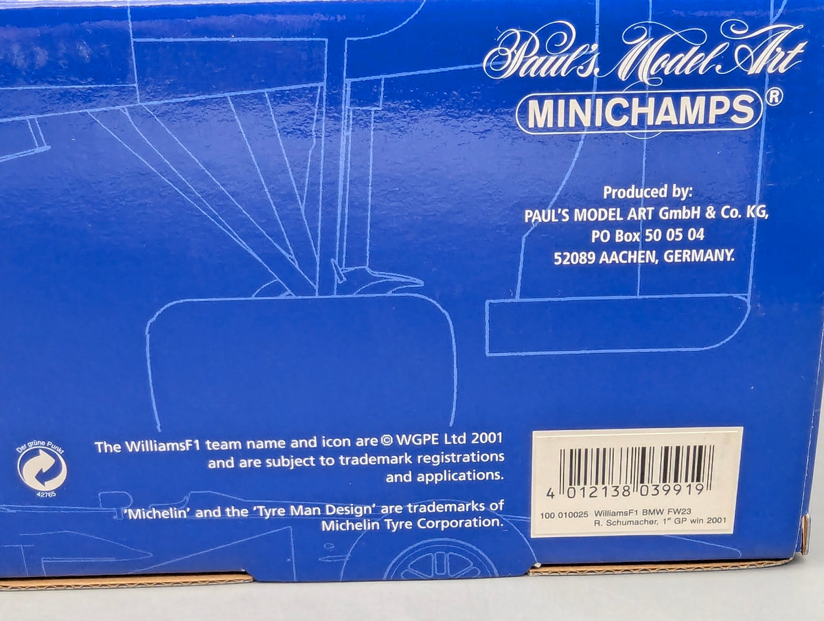 Modellautos 1:18 Minichamps Williams BMW FW23 1st WIN 2001 #5 R. Schumacher OVP