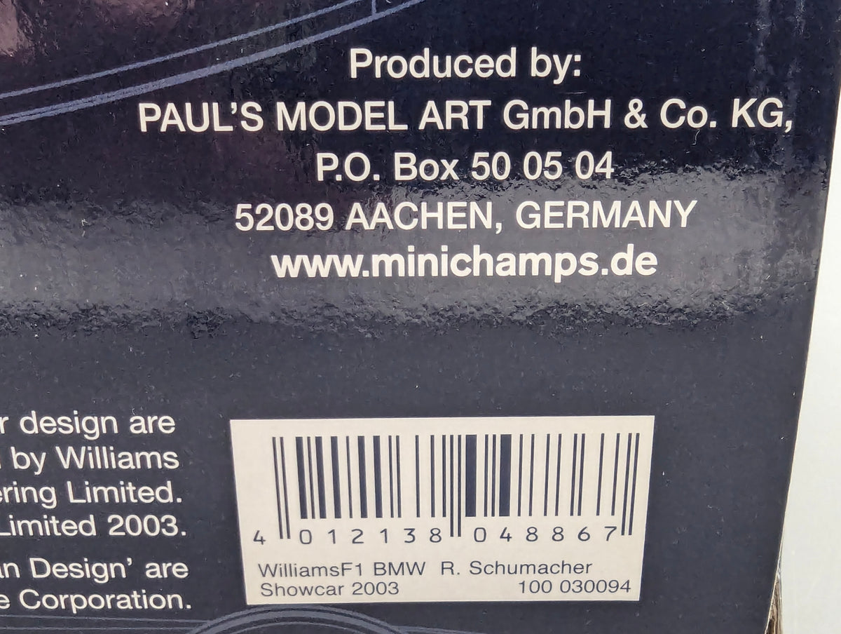 Modellautos 1:18 Minichamps Williams BMW Showcar 2003 #4 R. Schumacher OVP