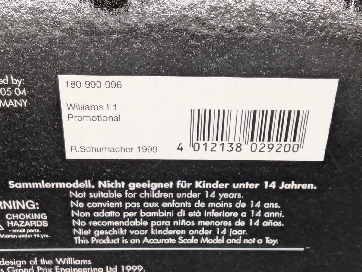 Modellautos 1:18 Minichamps Williams F1 Promotional 1999 #6 R. Schumacher OVP