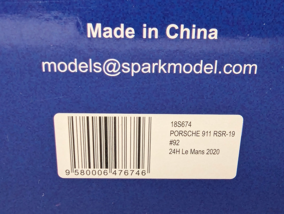 Modellautos 1:18 Spark Porsche 911 RSR-19 24h Le Mans 2020 #92 mit OVP