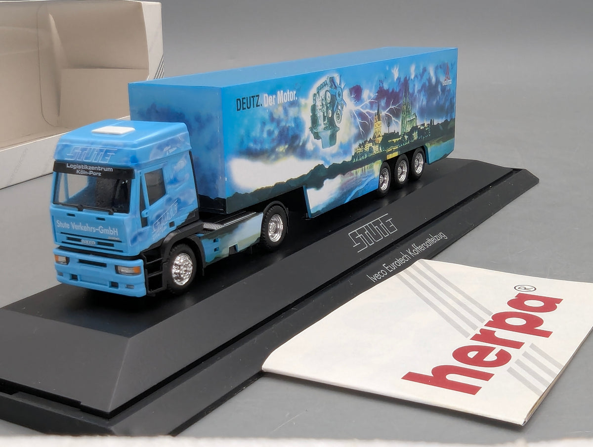 Lkw Modell 1:87 Herpa Iveco Eurotech Koffersattelzug Deutz Stute mit OVP