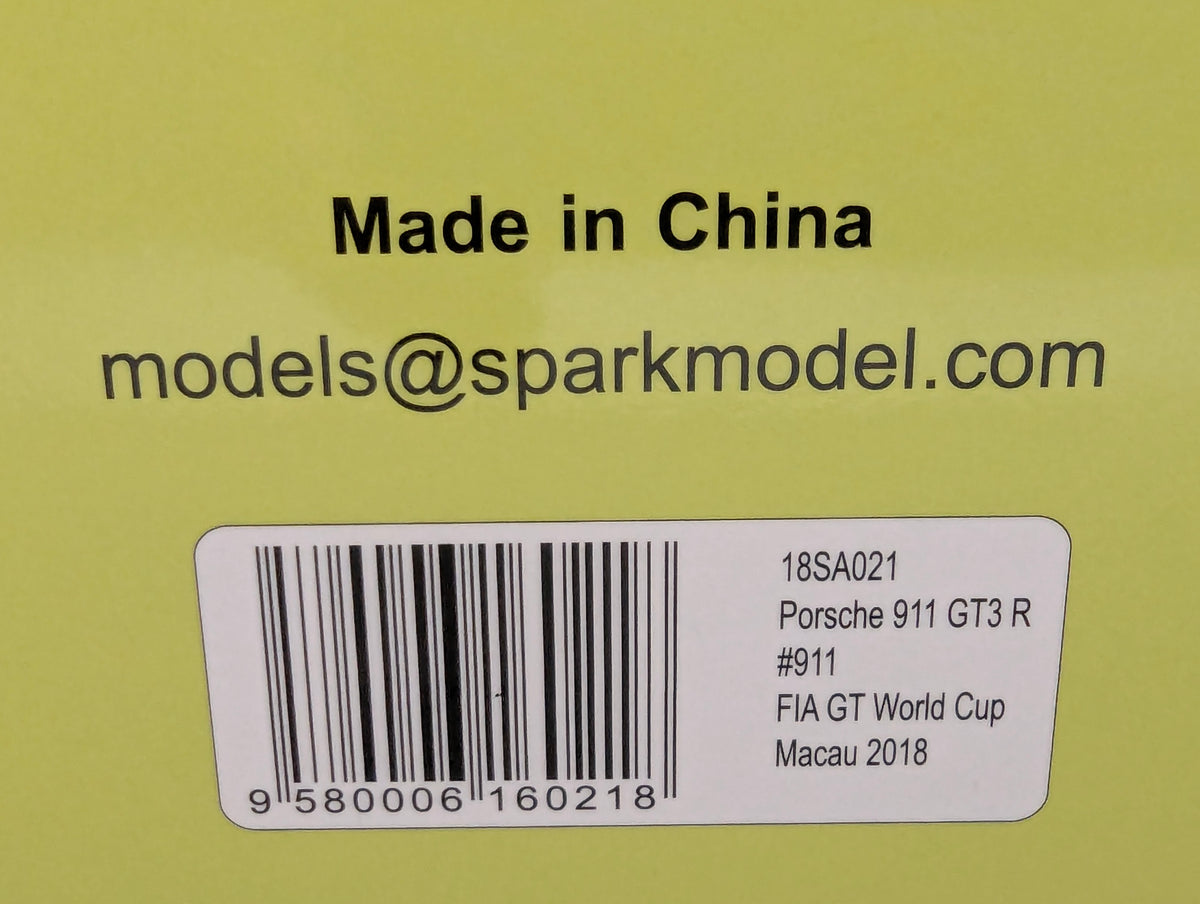 Modellautos 1:18 Spark Porsche 911 GT3 R Fia GT WC Macau 2018 #911  Vanthoor OVP