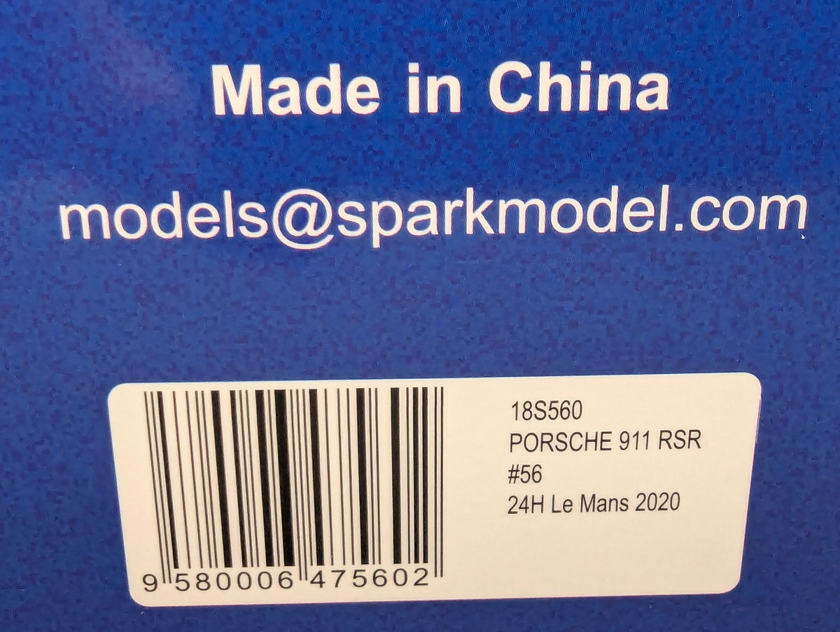 Modellautos 1:18 Spark 18S560 Porsche 911 RSR 24h Le Mans 2020 #56 mit OVP