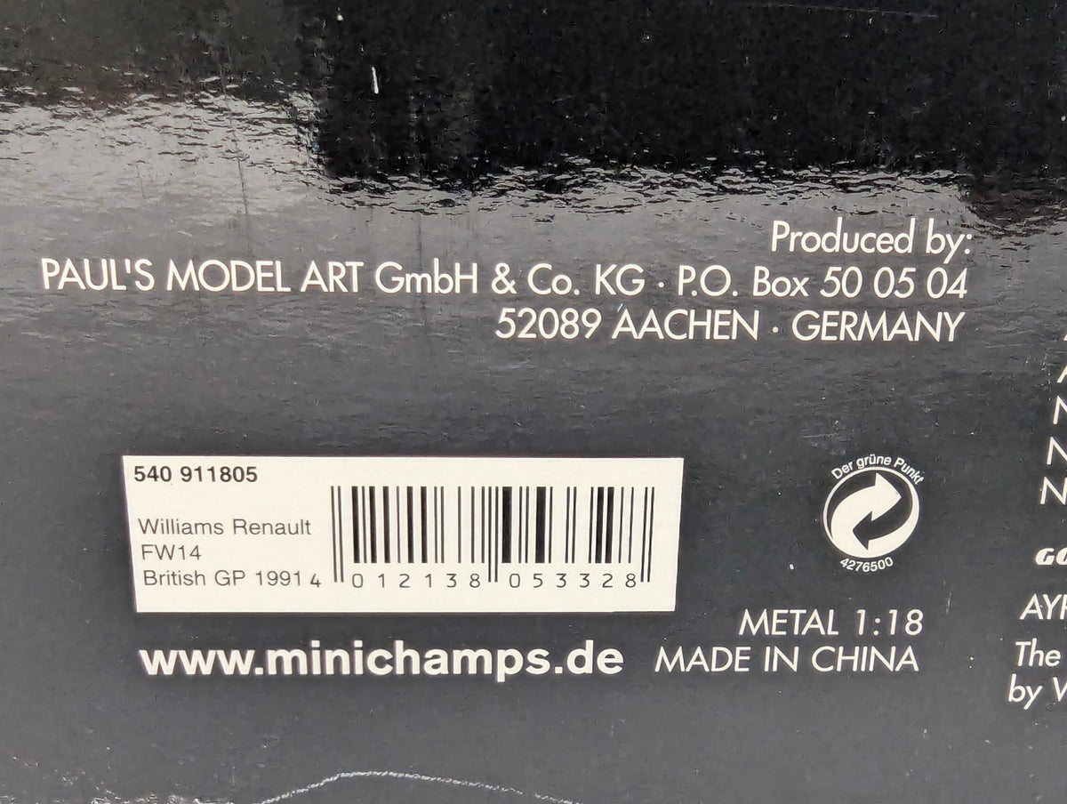 Modellautos 1:18 Minichamps Williams Renault FW14 1991 #5 Taxi Senna & Mansell OVP