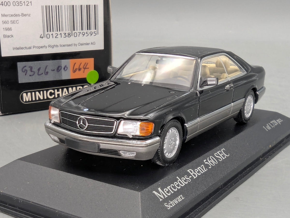 Modellautos 1:43 Minichamps Mercedes Benz 560 SEC 1986 Schwarz mit OVP