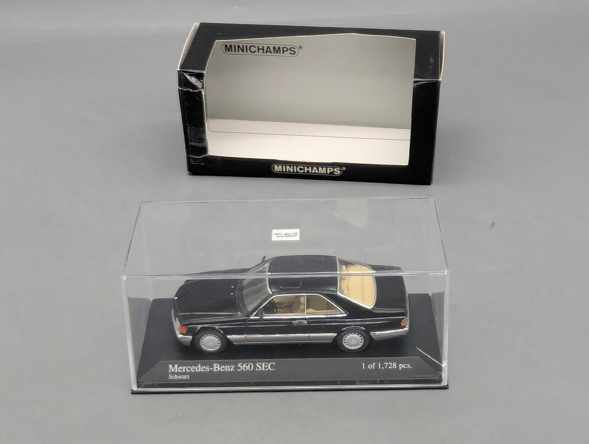 Modellautos 1:43 Minichamps Mercedes Benz 560 SEC 1986 Schwarz mit OVP