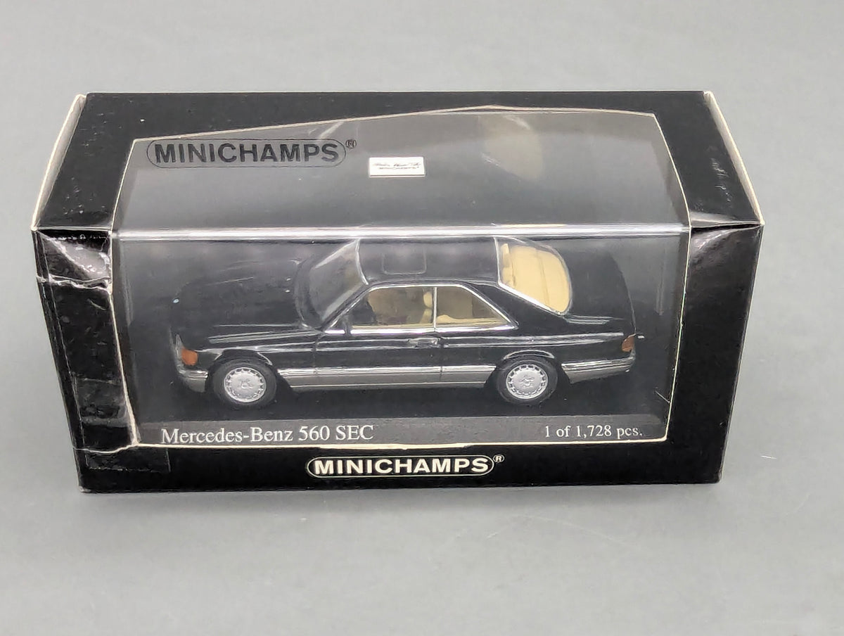 Modellautos 1:43 Minichamps Mercedes Benz 560 SEC 1986 Schwarz mit OVP