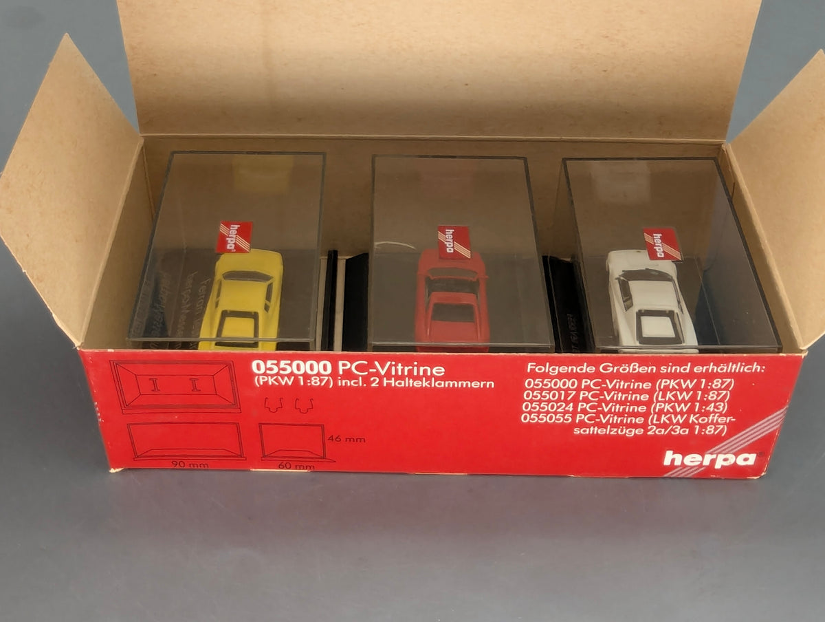 Modellautos 1:87 Herpa Ferrari 3-tlg Set 2x Testarossa 1x 348ts mit Vitrinen