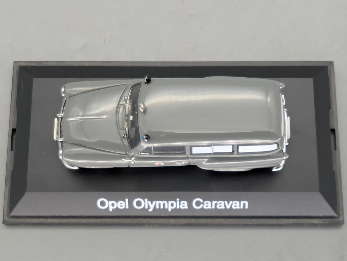 Modellautos 1:43 Schuco Opel Olympia Caravan Krankenwagen Grau mit Vitrine