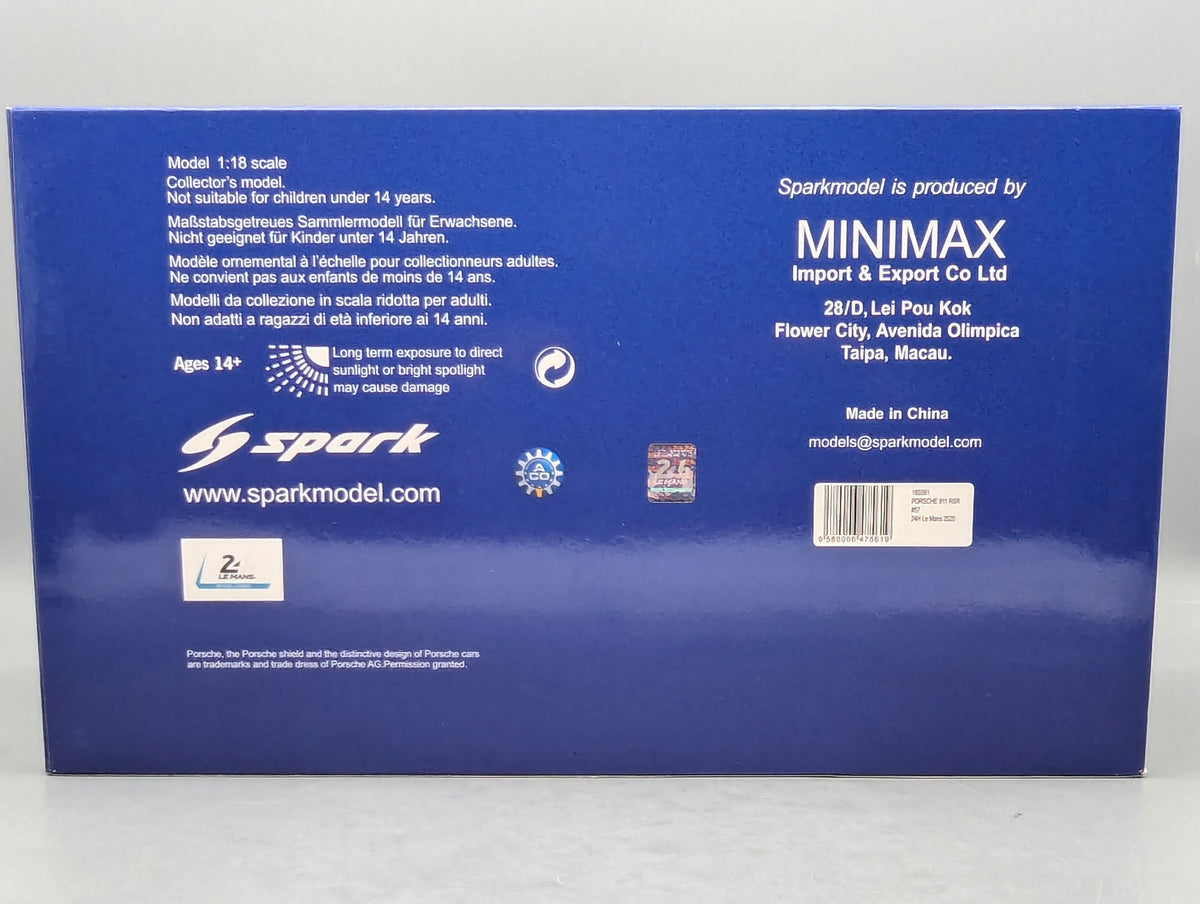 Modellautos 1:18 Spark Porsche 911 RSR 24h Le Mans 2020 #57 mit OVP
