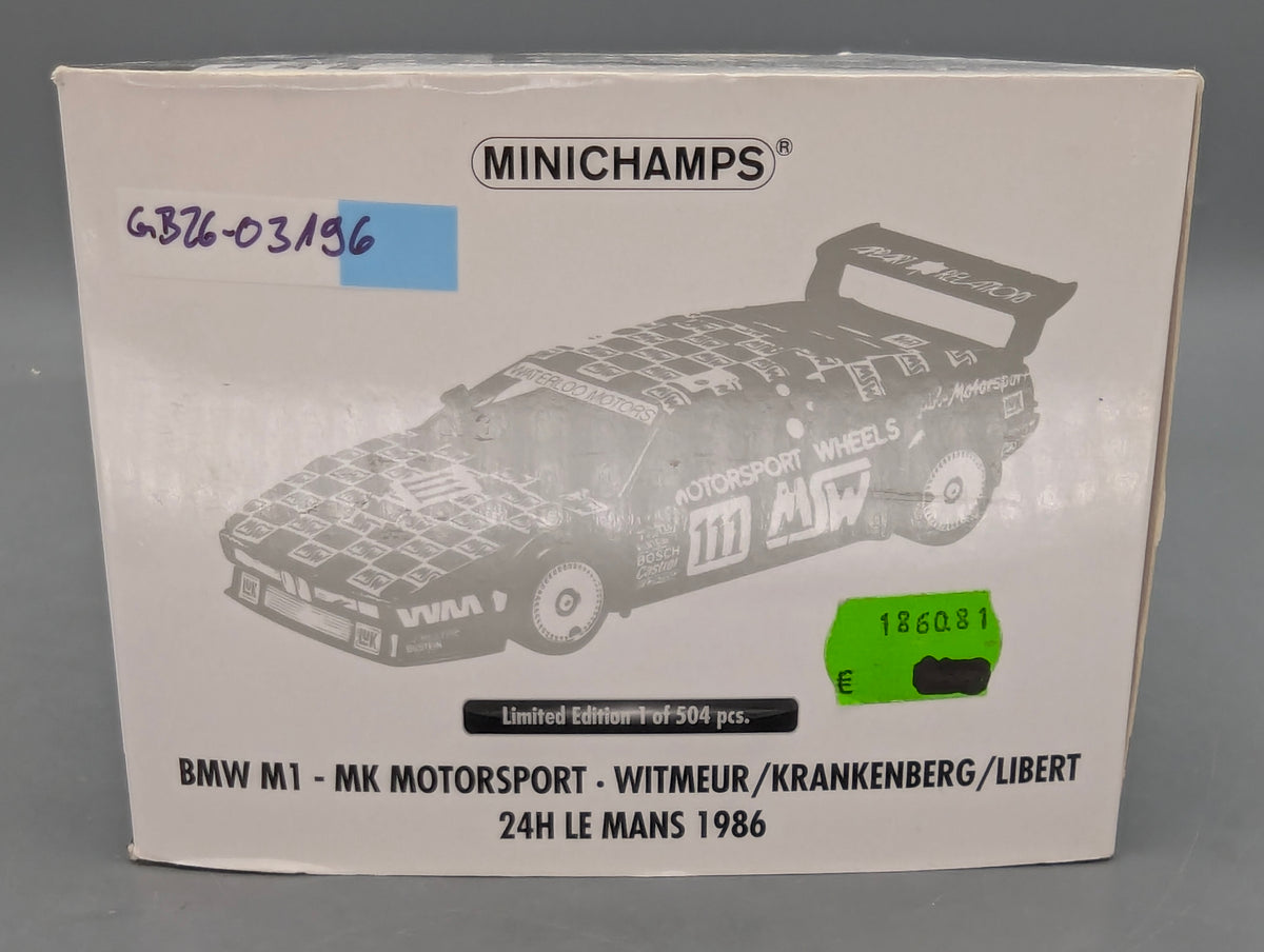 Modellautos 1:18 Minichamps BMW M1 MK Motorsport 24h Le Mans 1986 #111 mit OVP