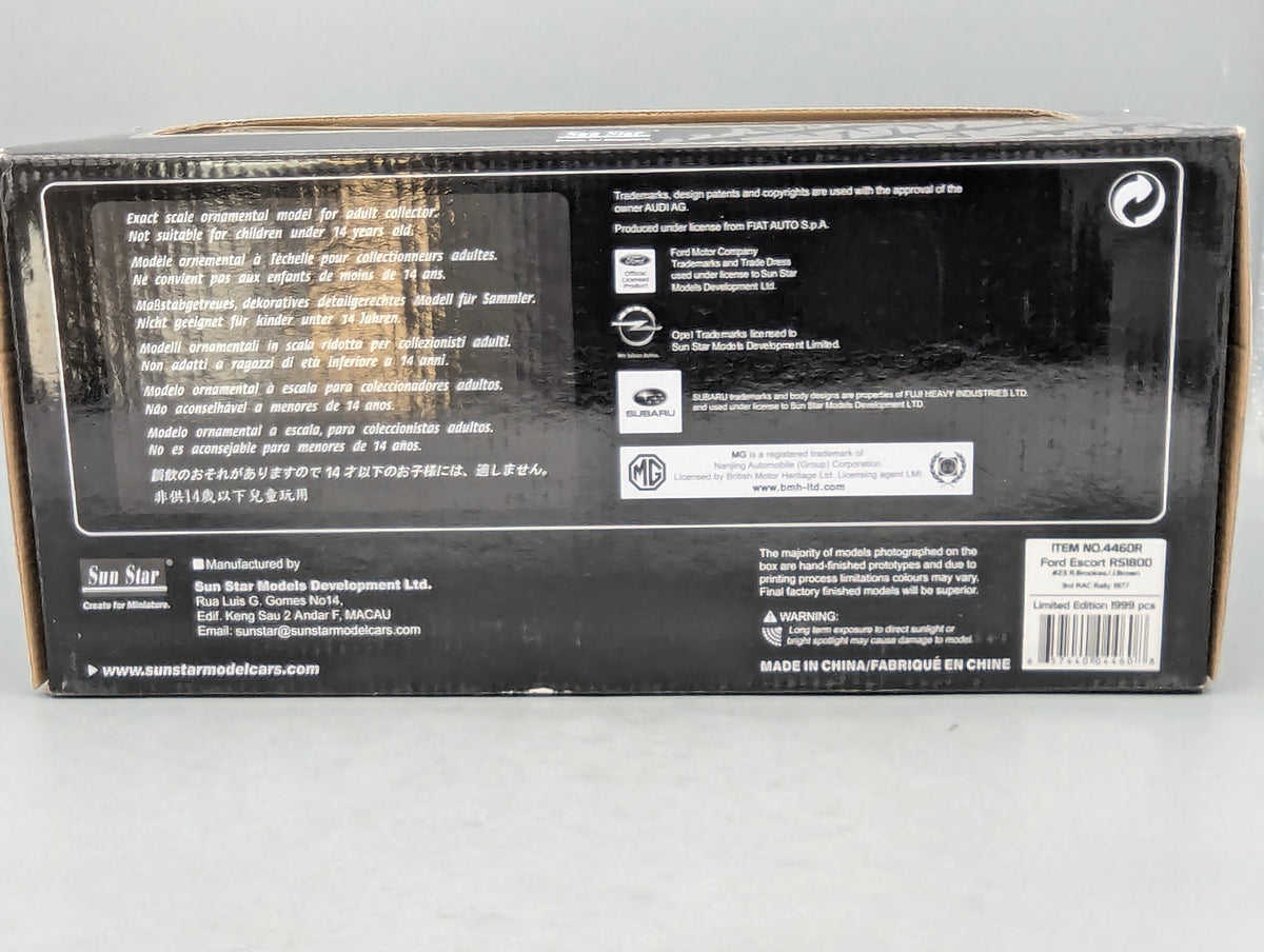 Modellautos 1:18 Sun Star 4460R Ford Escort RS 1800 Dritter RAC 1977 #23 mit OVP