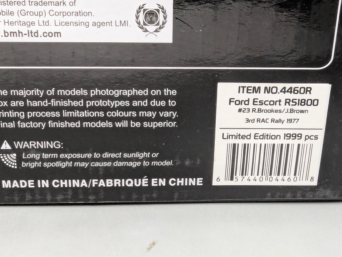 Modellautos 1:18 Sun Star 4460R Ford Escort RS 1800 Dritter RAC 1977 #23 mit OVP