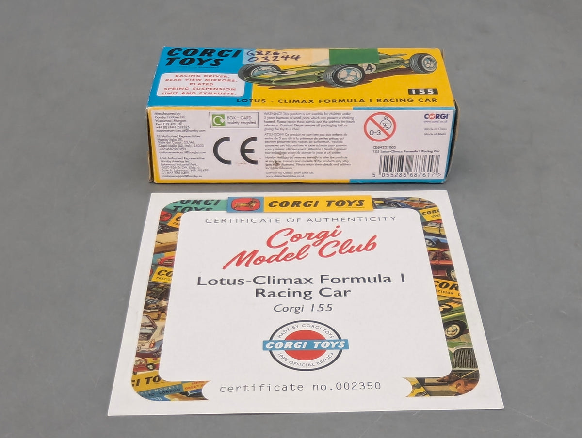 Modellautos 1:43 Corgi Toys 155 Lotus-Climax Formula 1 Replikat Zertifikat OVP