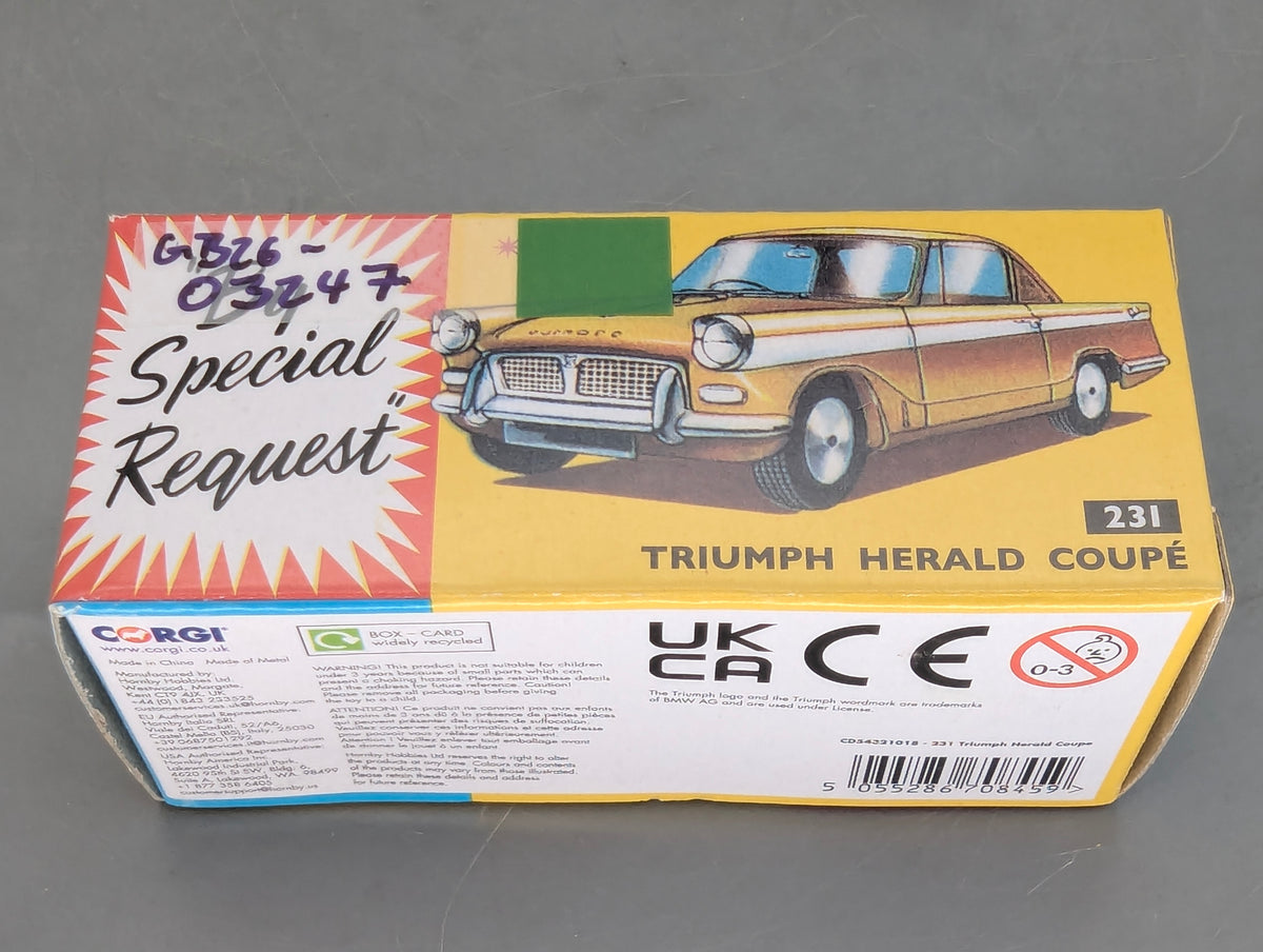 Modellautos 1:43 Corgi Toys 231 Triumph Herald Coupe Replikat Zertifikat OVP
