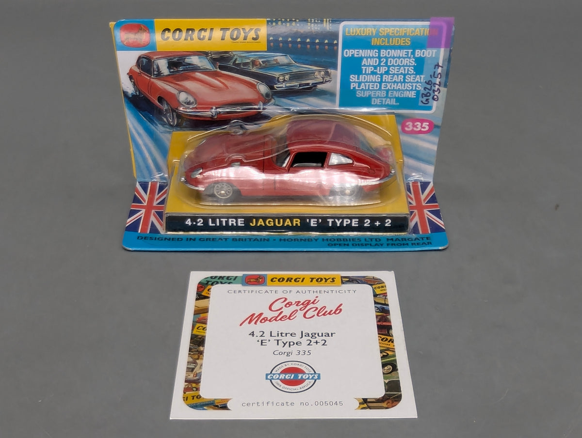 Modellautos 1:43 Corgi Toys 335 Jaguar E-Type 4.2 Liter Replikat Zertifikat OVP