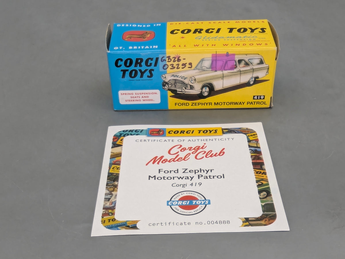 Modellautos 1:43 Corgi Toys Ford Zephyr Motorway Patrol Replikat Zertifikat OVP