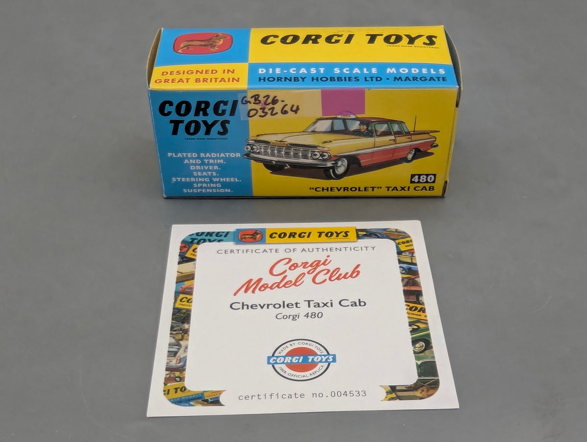 Modellautos 1:43 Corgi Toys 480 Chevrolet Taxi Cab Replikat Zertifikat OVP