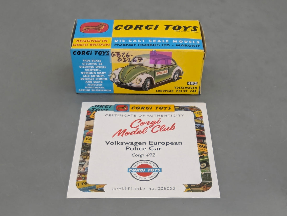 Modellautos 1:43 Corgi Toys 492 VW Käfer 1200 Polizei Replikat Zertifikat OVP