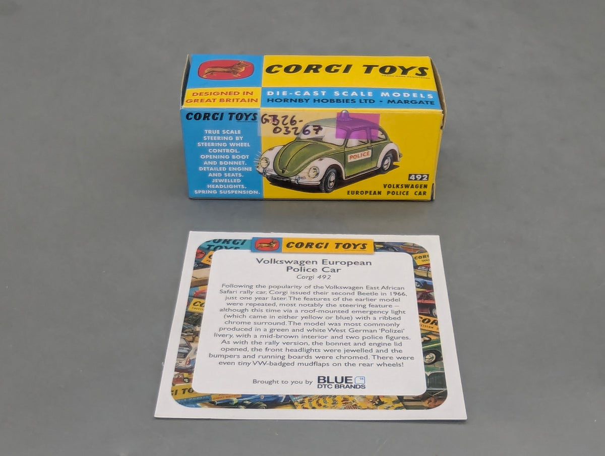 Modellautos 1:43 Corgi Toys 492 VW Käfer 1200 Polizei Replikat Zertifikat OVP