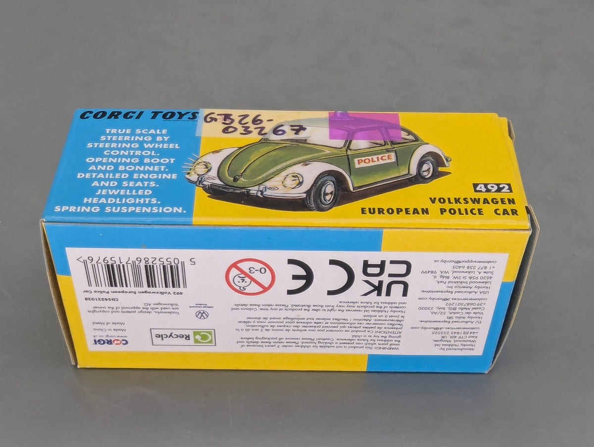 Modellautos 1:43 Corgi Toys 492 VW Käfer 1200 Polizei Replikat Zertifikat OVP