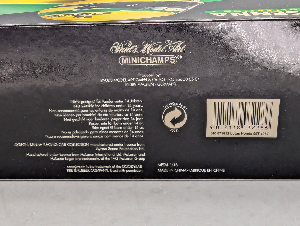 Modellautos 1:18 Minichamps Lotus Honda 99T 1987 #12 Ayrton Senna mit OVP