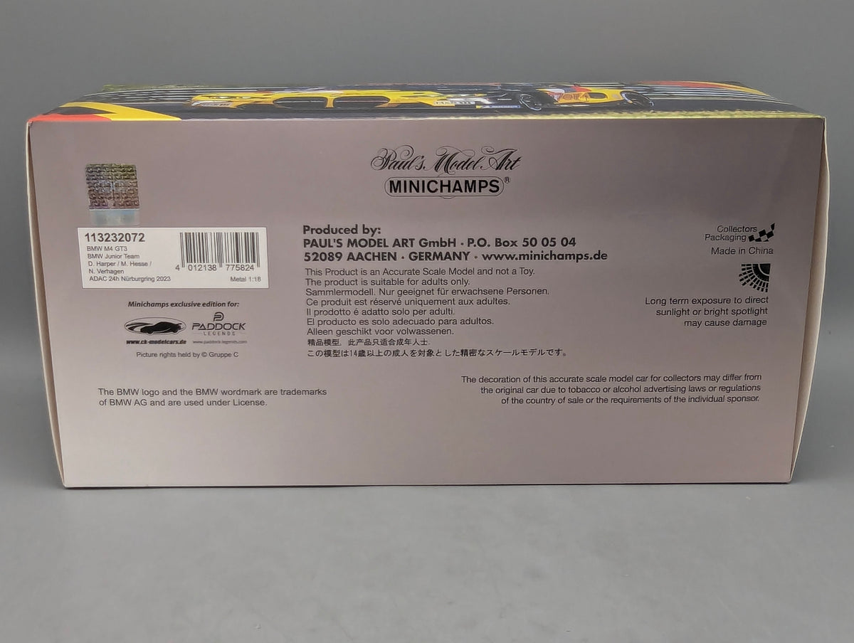 Modellautos 1:18 Minichamps BMW M4 GT3 24h Nbrg 2023 Junior Team #72 mit OVP