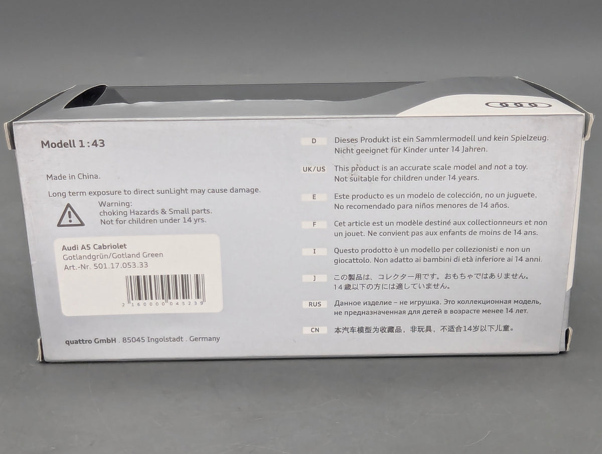 Modellautos 1:43 iScale Audi A5 Cabriolet Gotlandgrün mit Dealer OVP