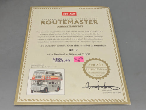 Bus Modell 1:24 Sunstar London Doppeldecker Bus Routemaster SRM 25-850 DYE