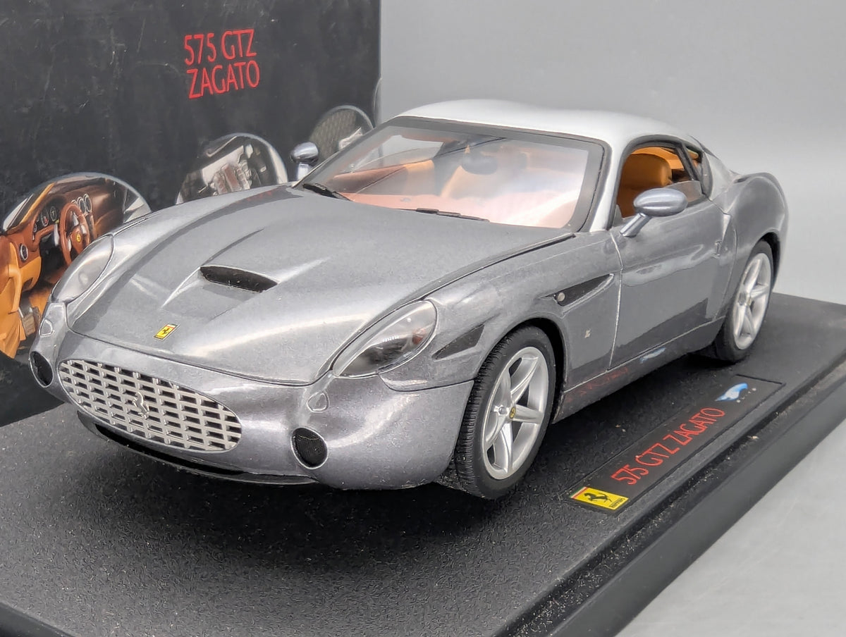 Modellautos 1:18 Hot Wheels Elite Ferrari 575 GTZ Zagato Grau & Silber mit OVP