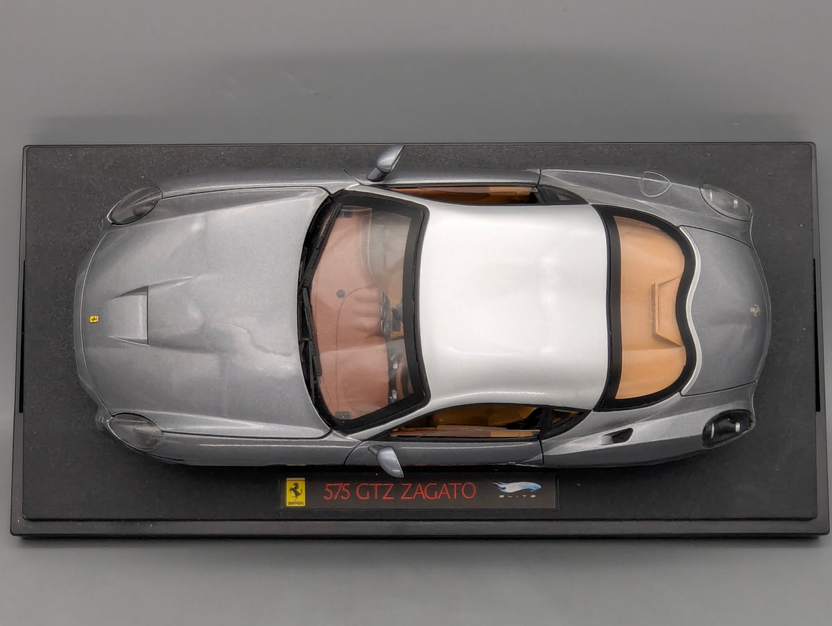 Modellautos 1:18 Hot Wheels Elite Ferrari 575 GTZ Zagato Grau & Silber mit OVP