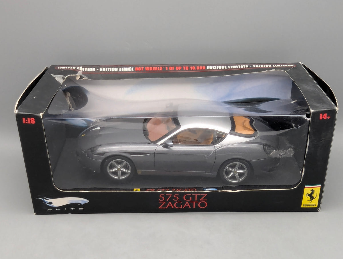Modellautos 1:18 Hot Wheels Elite Ferrari 575 GTZ Zagato Grau & Silber mit OVP
