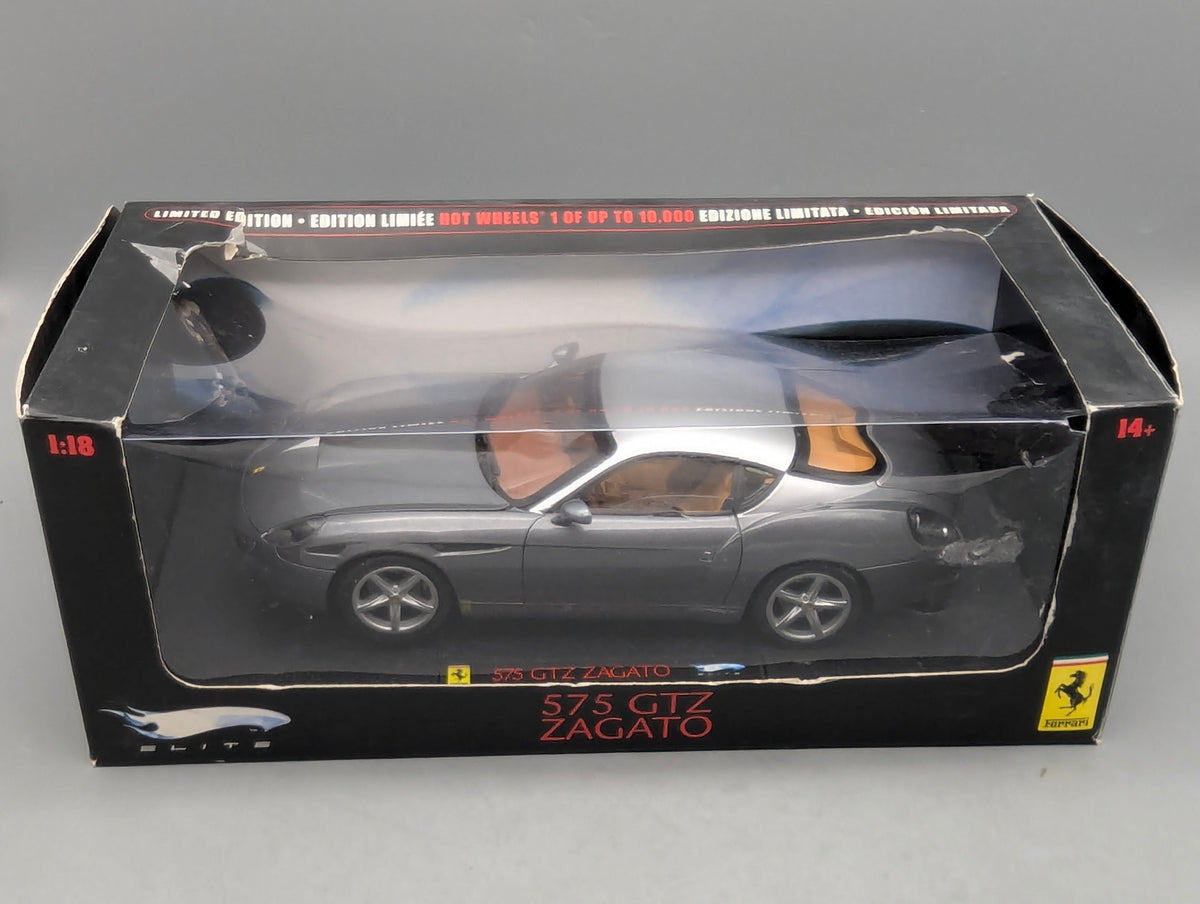 Modellautos 1:18 Hot Wheels Elite Ferrari 575 GTZ Zagato Grau & Silber mit OVP